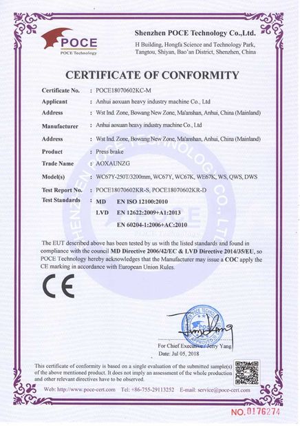 Κίνα Anhui Aoxuan Heavy Industry Machine Co., Ltd. Πιστοποιήσεις